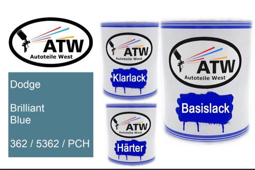 Dodge, Brilliant Blue, 362 / 5362 / PCH: 1L Lackdose + 1L Klarlack + 500ml Härter - Set, von ATW Autoteile West.